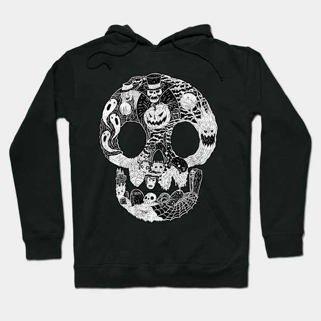 Spooky Skull White Hoodie by chrisraimoart